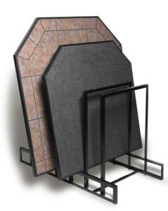 horizontal rack display of hearth pads